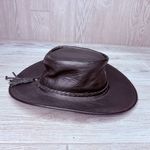 Leather vintage shapeable cowboy hat leather suede belted Harley Davison pin Black Photo 4