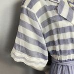 Vintage Albert Nipon Pleated Dress Striped Short Sleeves Tie Belt 1980s Nautical Blue Size undefined Photo 13
