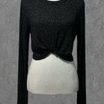 SO  | Charcoal Gray Knit Cropped Long Sleeve Twist Knot Long Sleeve Shirt Size L Photo 0