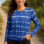 Lands' End  Swim Shirt Rash Guard Blue White Tie Dye‎ Look Stripe Size M 10 12 Photo 0