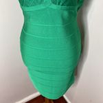 Herve Leger NWT‎  X Front Halter Cross Neck Dress Bodycon Bandage Green Opal Photo 7