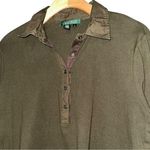 Lauren Ralph Lauren Women’s 1X Augusta Olive Green Henley Collared Cotton Shirt Photo 0