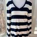 Tommy Hilfiger Navy Blue White Stripe V Neck Long Sleece Tee Shirg Sz Large NWT Photo 0