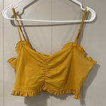 Urban Outfitters  Mustard Yellow Ruffle Ruched Crop Top Women’s Medium Adjustable Photo 0