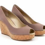 Stuart Weitzman  Grey Suede Anna Cork Wedge  
Platform Peep Toe Pumps Photo 0