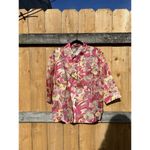Notations  Women's Pink Floral‎ Half Sleeve Semi  Sheer Button Shirt Top Size L Photo 2