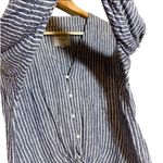 Rails Sloan Linen Blend Striped Tie Waist Crop Long Sleeve Top Blue White Medium Photo 2