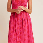 Anthropologie RANNA GIL Tomine Eyelet Midi Dress in Hot Pink NWT Photo 0