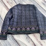 Vintage 2001 Icelandic Design 100% Wool Women's Blue Patterned Sweater Jacket Size L Photo 4