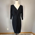 Moulinette Soeurs Anthropologie Esme Knotted Midi Dress Size 16 Black 3/4 Sleeve Photo 1