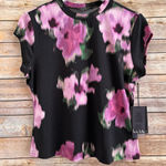 Nicole Miller Tee Women’s Size Medium Black Purple Floral Short Sleeve NWT Photo 0