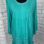 Tantrums Womens Medium Blouse boho pleated ruffle Longsleeve scoopneck Photo 0