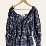 Sea Noah Shirred Tiered Floral Print Navy Blue Cotton Midi Dress Size 2 Photo 5