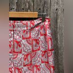 J. McLaughlin  Silk Skirt With A Novelty Peacock Print In Red And Light Grey Photo 2