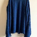 Anthropologie  By Together Cold Shoulder Star Print Blue Top Long Sleeve‎ Size L Photo 0