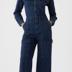 Gap  Denim Cargo Cotton Medium Wash Utility Wide leg Jumpsuit Size 4 Photo 0