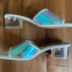 Karl Lagerfeld NWOT  Unworn "Faita" Iridescent Slides Mules Lucite Block Heel 6.5 Photo 2