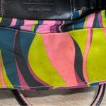 Nordstrom Black Leather Pink Stitching Double Handle Small Handbag Purse Mod Photo 7