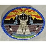 Source Unknown VTG Native American Handmade Beaded Belt Buckle Deer hide Leather Backing Photo 2
