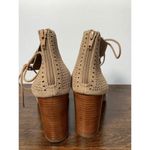 Crown Vintage Women Eralicia Peep Toe Heeled Bootie Lace Up Back Zip Taupe US 9 Brown Photo 4