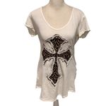 Buckle Velvet Stone Women’s Distressed Detailed Vintage Look Top Size M White Size M Photo 4