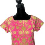 Womens Floral Embroidered Pink Green Shift Dress Size 2 Square Neck Folk Ethnic Photo 3