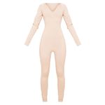 Pretty Little Thing Prettylittlethings Stone Seamless Cotton Elastane V Neck Jumpsuit Size 8 NWT Photo 1