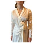 Vintage Ivory Wrap Gown w/ Rosette Detail ILGWU USA and hat wedding Dress XS Photo 3