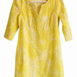 Boden USA Boden Yellow & White Linen Dress Size 6 3/4 Sleeve Tunic Style with Side Zipper Photo 0