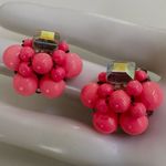 Hot pink beaded cluster vintage rhinestone clip on earrings Photo 3
