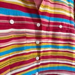 Anne Carson | Red Yellow and Blue striped Silk Button down Shirt | Large Photo 2