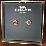 Coach  Open circle Red Stone Gold Stud Pieced Earring In Logo w/ Gift Box Photo 0