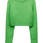 ZARA  Ribbed Knit Cropped Sweater Long Sleeve Bright‎ Green Size L Photo 0