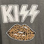 KISS band graphic tee leopard cheetah print lips L Gray Size L Photo 3