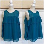 Old Navy Fairycore Glam Glitter Dot Cold Shoulder Blouse Deep Turquoise Blue- M Photo 1