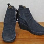 Fly London  Blue Suede Ankle Wedge Booties EU Size 37 Photo 0