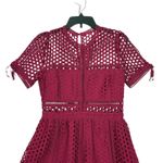 Self Portrait Burgundy Lace Midi Dress US 6 Short Sleeve A Line Photo 3
