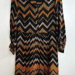 Vintage Chevron Patterned Black/Gold/Brown Button Down Pleated Shirt Dress Black Photo 0