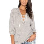 Michael Lauren Hoodie Women’s Gray Carson Lace Up Front M Long Sleeve Sweatshirt Photo 0
