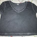 Wild Pearl Women's Medium M Shirt Short Sleeve Crop Top Stud V-Neck Gray Tee Photo 8