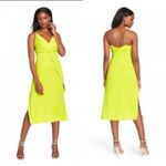 CUSHNIE Lime Twist Front Satin Midi Dress XXL Yellow Photo 4