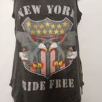 Freeze New York ride free lace high low hem large eagle star flag patriotic tank Black Photo 1