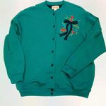 Vintage Green Holiday Cardigan Sweater Sweatshirt Plaid Floral Bow L Size L Photo 0