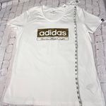 Adidas Womens Gold Foil Graphic White Short Sleeve Tee Sz L Photo 9