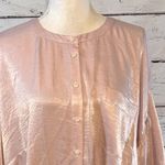 Vince Camuto TWO BY Blouse Bell Sleeve Rumpled Satin Pink-2X Photo 0