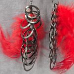 None Red Feather Circle Chain Long Drop Dangle Fashion Jewelry Earrings NWT JB2-91 Photo 1