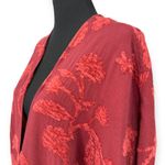 Chico's | S/M | Chenille Floral Jacquard Ruana Maroon Kimono Fringe Cardigan Photo 1