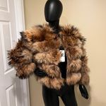 Genuine Raccoon Vest Jacket Crop Jacket Puffer Bomber Fur Coat Trench Long Sleev Brown Photo 1
