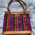 Vintage Vibrant Multicolor purse with Tan Leather Trim Red Photo 0