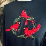 Vintage CB Casual Red Cardinal Embroidered Christmas Top – Size Small Black Photo 1